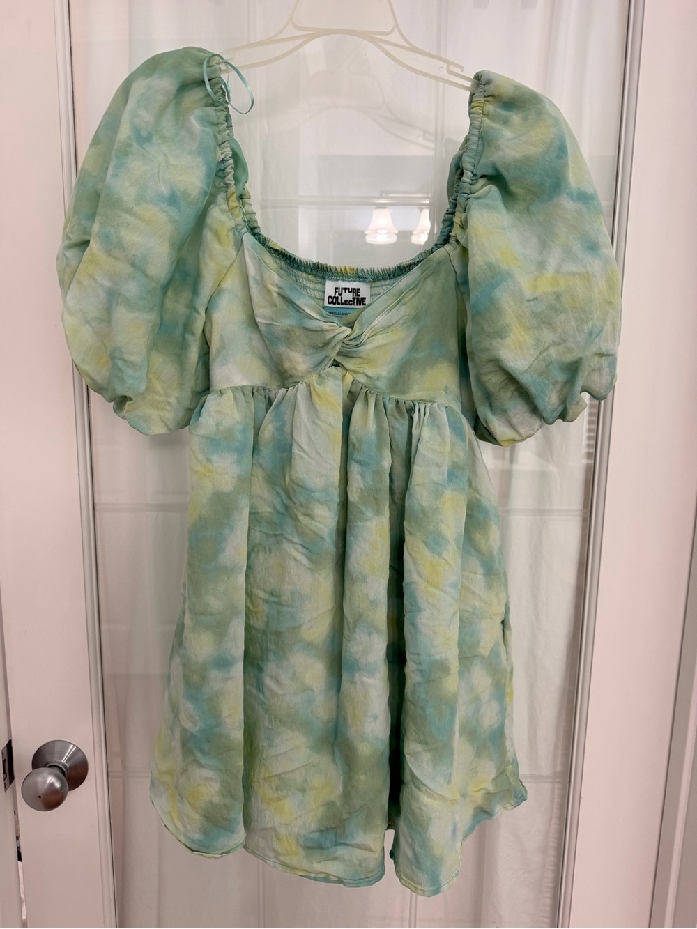 Future Collective Green tie-dye mini babydoll dress XS